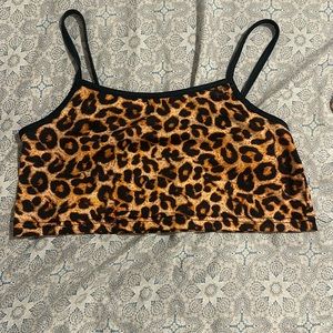 size small, very cropped leopard print top